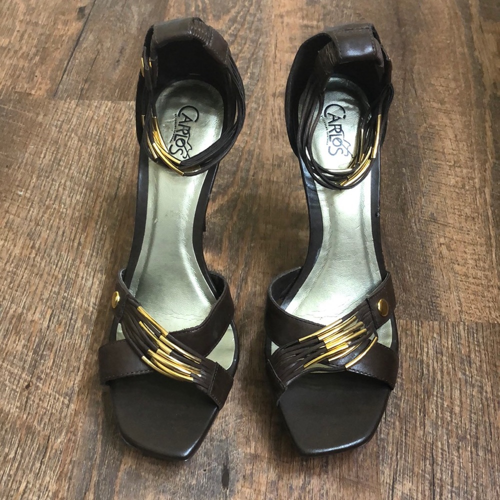 Brown with Gold Accent Strappy Heels by Carlos Santana